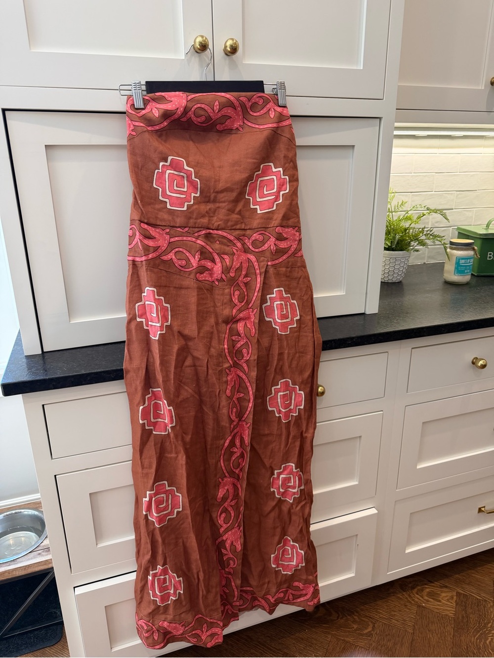 Johanna Ortiz Brown Maxi Skirt with Pink Embroidery